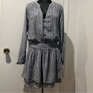 RAILS Jasmine Mini Dress Linen Blend Tibet Stripe M Medium $188 Blue White